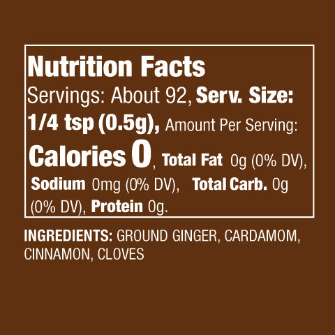 Nutritional facts and ingredient list of "Coffee Break" Mediterranean Spice Blend.