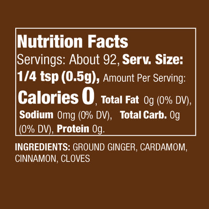 Nutritional facts and ingredient list of "Coffee Break" Mediterranean Spice Blend.