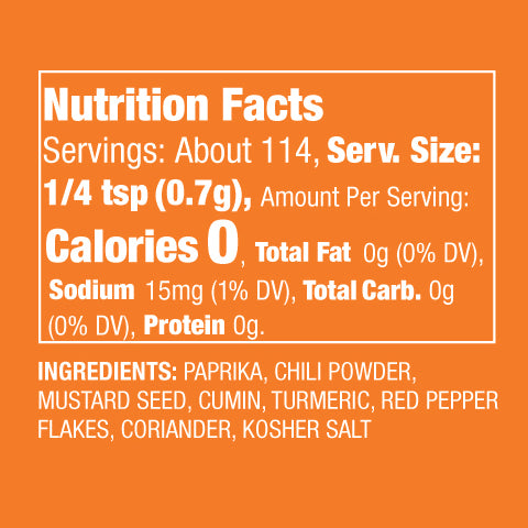 Nutritional facts and ingredient list of "Grill Thrill" Mediterranean Spice Blend.