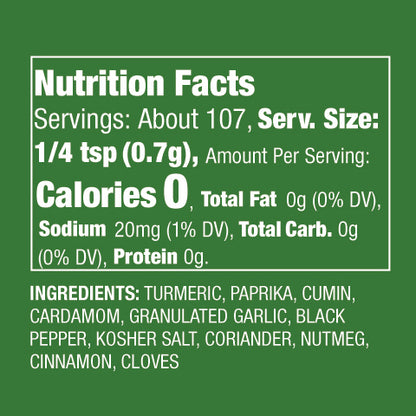 Nutritional facts and ingredient list of "In a Pickle" Mediterranean Spice Blend.