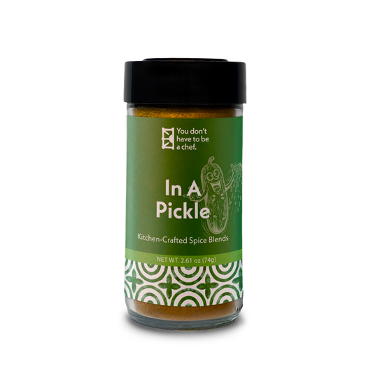 Bottle of In A Pickle Middle spice blend. Middle Eastern pickling mix with turmeric, ideal for making bright yellow pickles with bold, healthy Mediterranean flavors